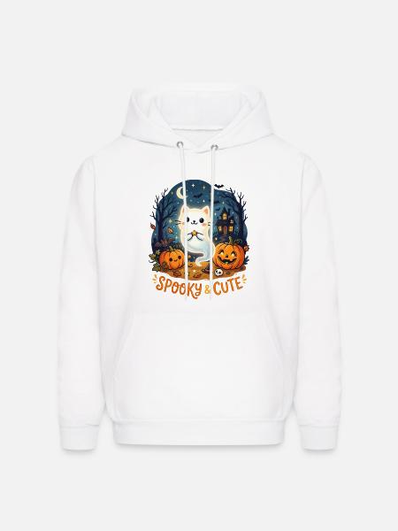 Spooky Cute Ghost Cat Halloween - Men's Hoodie - white