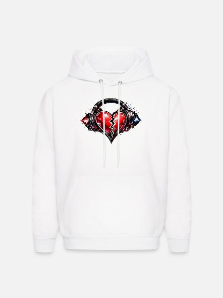 Broken Heart with Headphones - Men's Hoodie - white