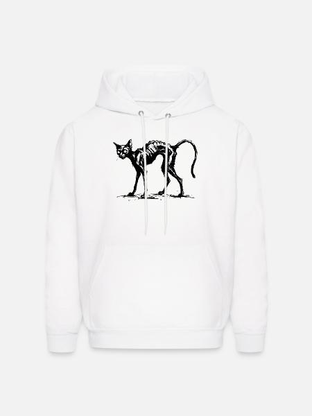 Spooky Black Cat : Charcoal Sketch - Men's Hoodie - white