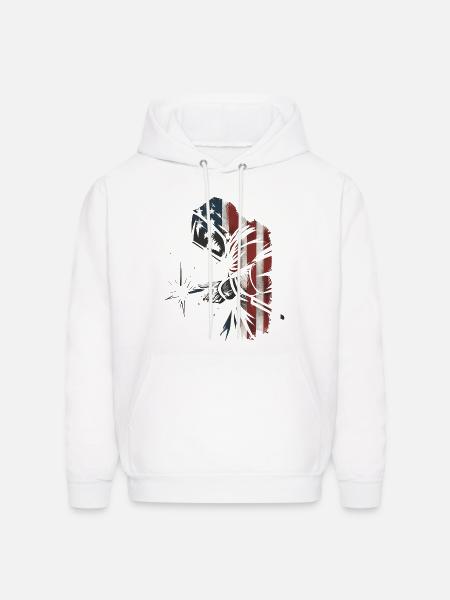 American Flag Welder Distressed Graphic - Men's Hoodie - white