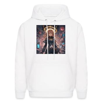 Cyberpunk Angel in a Digital Metropolis - Men's Hoodie - white - Front - Elias (183cm)