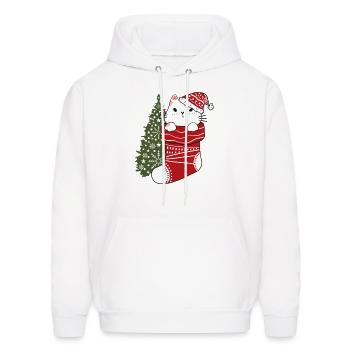 Cute Cat in Christmas Sock - Men's Hoodie - white - Front - Elias (183cm)