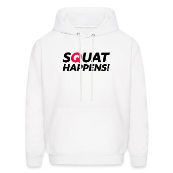 SQUAT HAPPENS - Men's Hoodie - white - Front - Elias (183cm)
