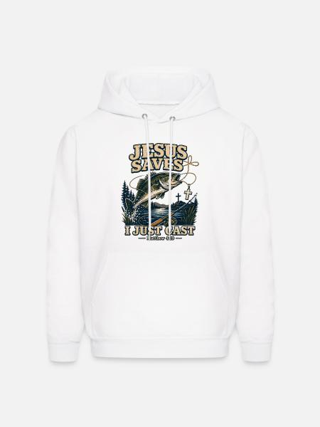 Jesus Saves I Just Cast Christian Fishing - Men's Hoodie - white