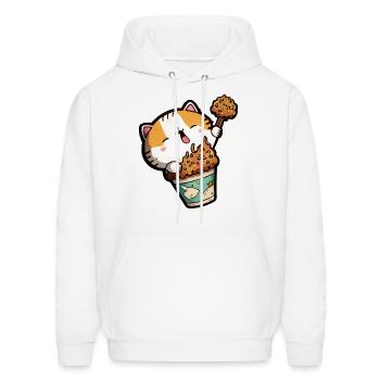 Happy cat with chicken drumstick - Men's Hoodie - white - Front - Elias (183cm)