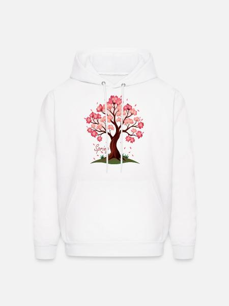 Sakura,Cherry Blossoms Spring Illustration - Men's Hoodie - white