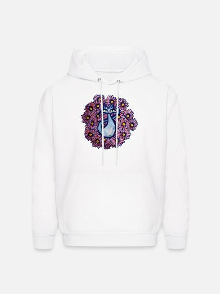 Blue Cat Daisies - Men's Hoodie - white
