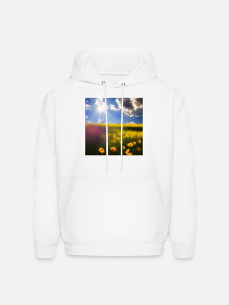 Summer Blue Sky Yellow Flowers - Men's Hoodie - white