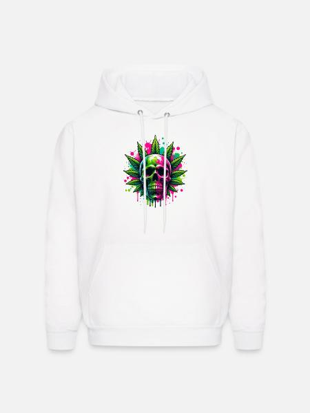 Cannabis Skull Hot Pink - Men's Hoodie - white