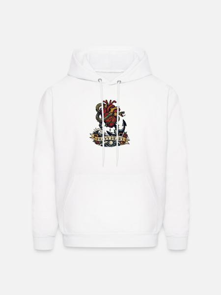Heavy Heart Traditional Tattoo - Men's Hoodie - white