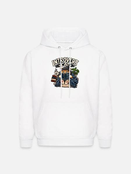Introvert Cat Cozy Reader - Men's Hoodie - white