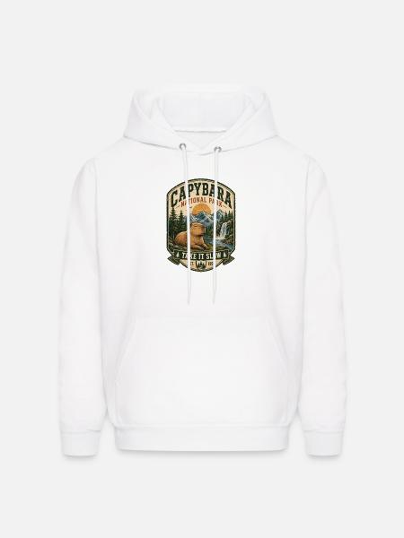 Capybara National Park Patch - Men's Hoodie - white