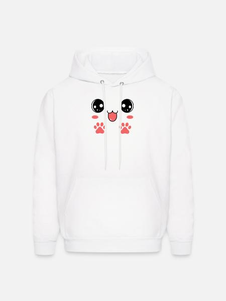 Sweet Smiling Cat Face Paw - Men's Hoodie - white