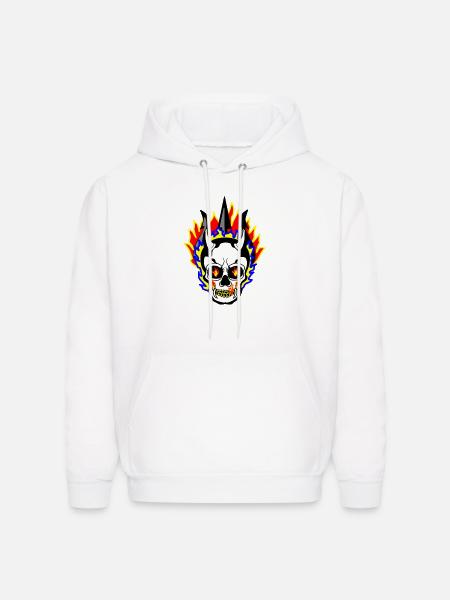 Flaming Skull 55555 Street Style - Men's Hoodie - white