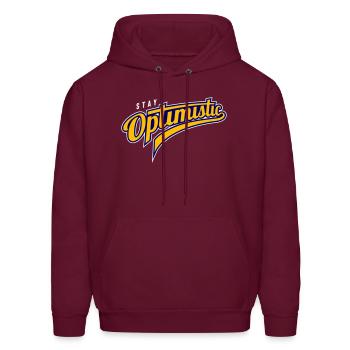 Stay Optimistic - Men's Hoodie - burgundy - Front - Elias (183cm)