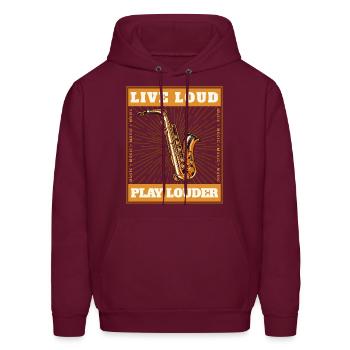 Live Loud Play Louder - Loud Music T- shirt - Men's Hoodie - burgundy - Front - Elias (183cm)
