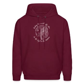Marque Buddug avec mission et devise en blanc - Molleton à capuche pour hommes - bordeaux - Devant - Elias (183cm)