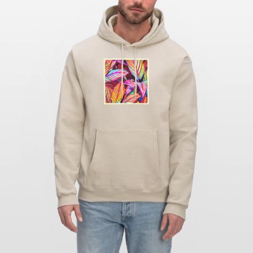 Striped Neon Leaves Design - Men's Hoodie