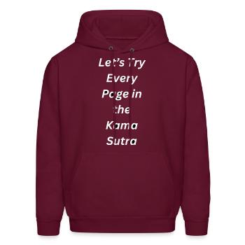 Let’s Try Every Page – Kama Sutra Enthusiast Tee - Men's Hoodie - burgundy - Front - Elias (183cm)