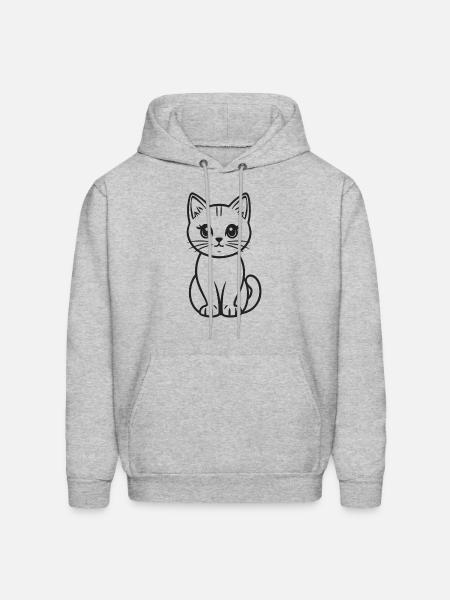 Outline Cat Detailed Cat Face - Men's Hoodie - heather gray