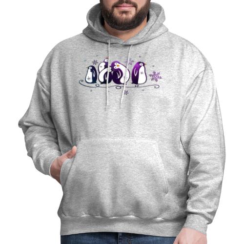Purple penguins with snowflakes. Winter, snow and - Men's Hoodie