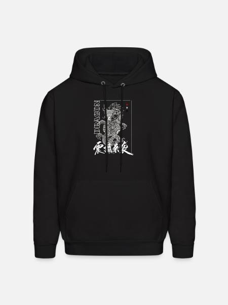 Dragon Glyphs on Black Ink - Men's Hoodie - black