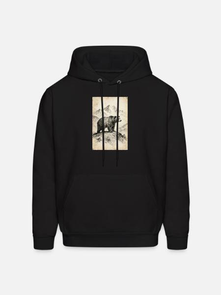 Bear on Alpine Ridge Sketch - Men's Hoodie - black