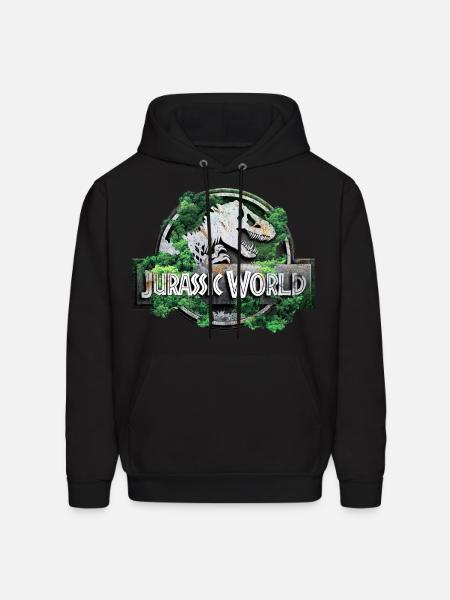 Jurassic World logo with T-Rex and trees - Men's Hoodie - black