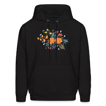 Mono Hand Drawn Floral - Men's Hoodie - black - Front - Elias (183cm)