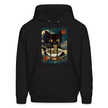 Chat Ramen Japonais Art graphique Kawaii Kitty Anime - Molleton à capuche pour hommes - noir - Devant - Elias (183cm)