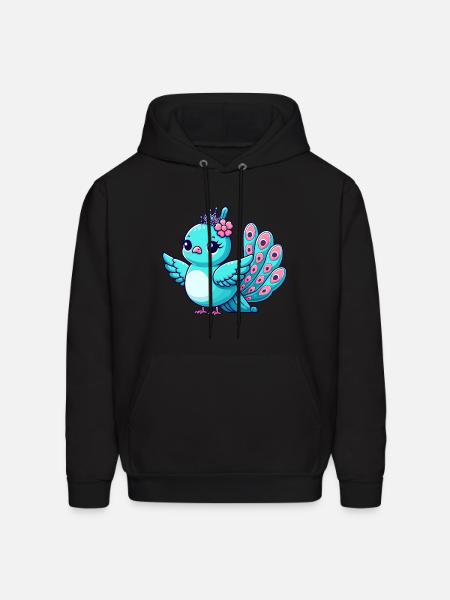 Playful Peacock Cartoon - Men's Hoodie - black