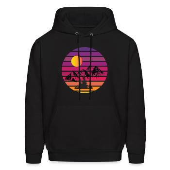 Retro Sunset Mountains Minimalist Pine Tree - Men's Hoodie - black - Front - Elias (183cm)