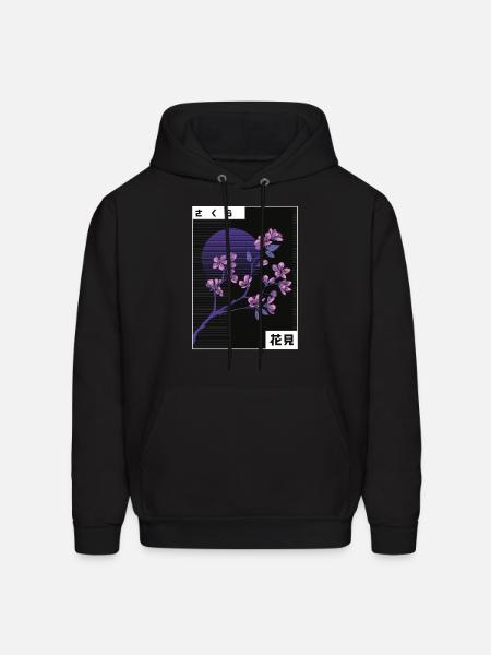 VAPORWAVE CHERRY BLOSSOM - Men's Hoodie - black