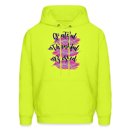 pink feathers grateful thankful blessed - Men's Hoodie