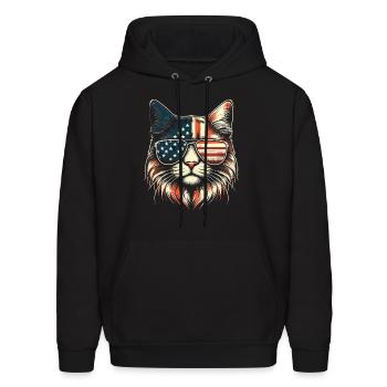 Cat Face American Flag - Men's Hoodie - black - Front - Elias (183cm)
