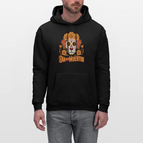 Dia De Los Muertos Dog Skull Flowers - Men's Hoodie