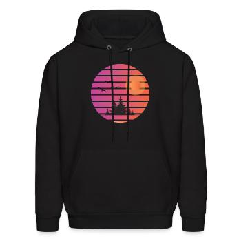 Retro Sun pine tree design - Men's Hoodie - black - Front - Elias (183cm)