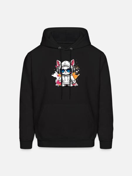 cute cat enjoying music - Men's Hoodie - black