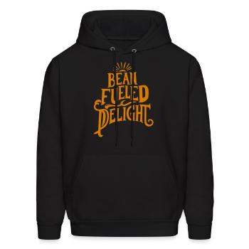 typography T shirt design Bean Fueled Delight - Men's Hoodie - black - Front - Elias (183cm)