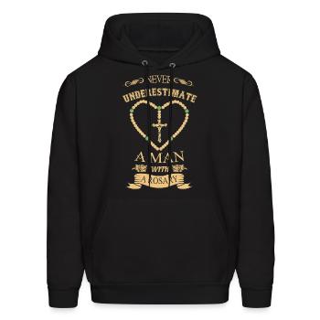 Screened Never Underestimate Man With Rosary - Men's Hoodie - black - Front - Elias (183cm)