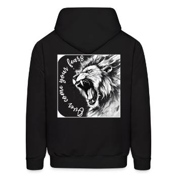 Overcome Your Fears Lion Design - Men's Hoodie - black - Back - Elias (183cm)