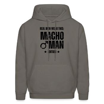 Real Men Wear This. Macho Man - Men's Hoodie - asphalt gray - Front - Elias (183cm)