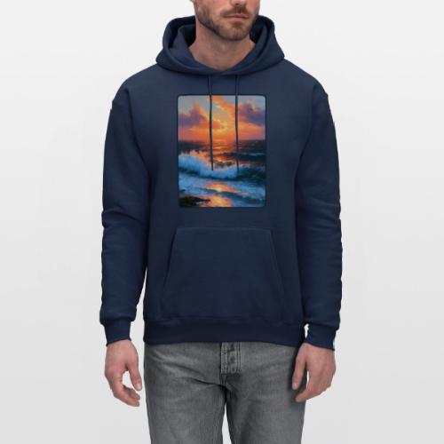 Sunset Storm Waves Oil Painting - Men's Hoodie