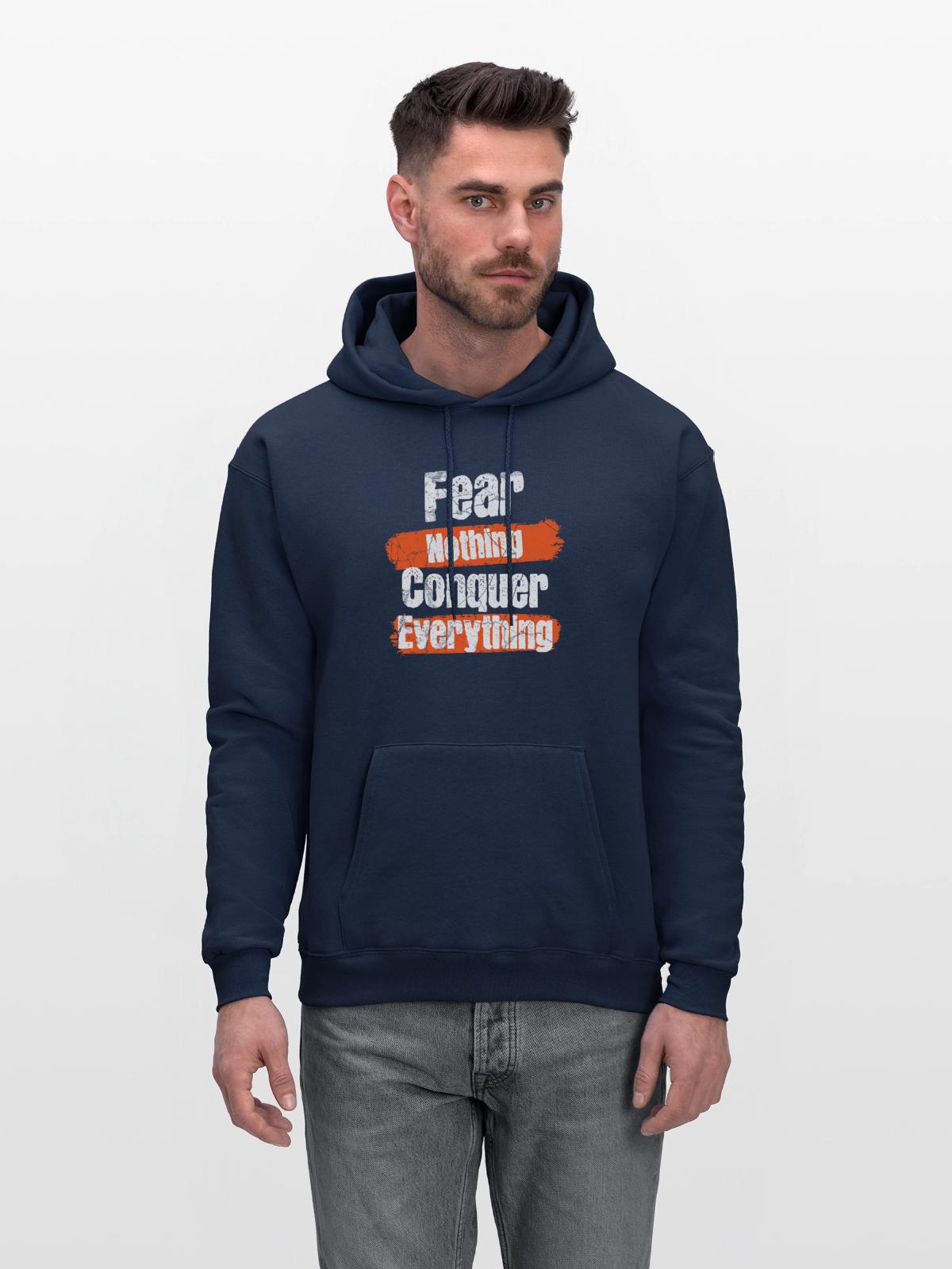 Fear Nothing, Conquer Everything - Men's Hoodie - navy - Front - Elias (183cm)