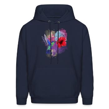 Pretty Bird Animal Hibiscus Flower Hummingbird - Men's Hoodie - navy - Front - Elias (183cm)
