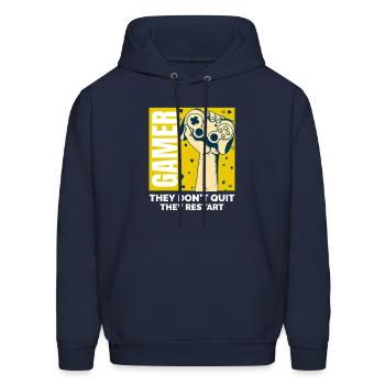 Gamers Dont Quit They Restart - Men's Hoodie - navy - Front - Elias (183cm)