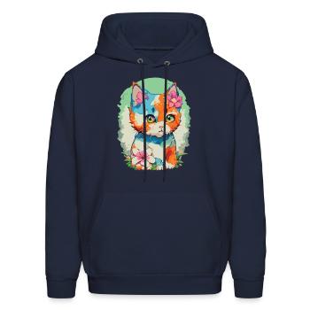 Cat Face with Watercolor Design - Men's Hoodie - navy - Front - Elias (183cm)
