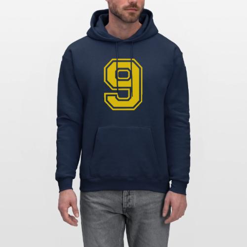 Number 9 in a classic athletic collegiate font - Men's Hoodie