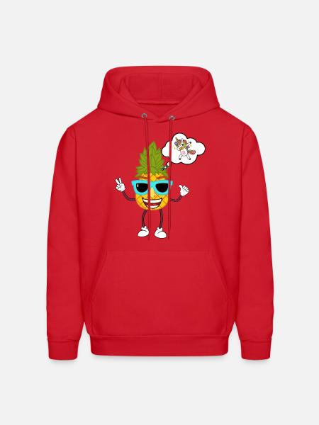 Thinking Pineapple, magic Unicorn - Men's Hoodie - red