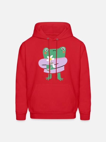 Shy Frog with Flower - Men's Hoodie - red